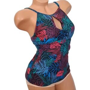 Ellen Tracy Tankini Swim Top Women's size 8 Tropical Floral swimwear Excellent